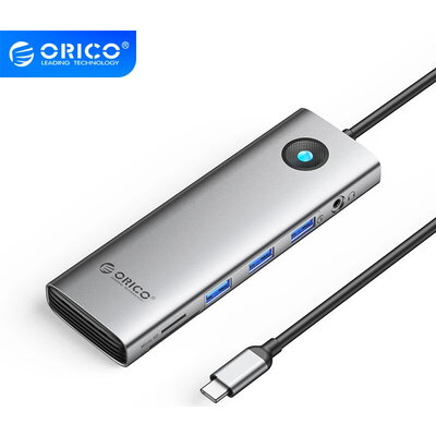 Orico докинг станция Type-C Docking Station Power Distribution 100W - HDMI, Type-C x 1, USB3.0 x 3, LAN 1000Mbps Gigabit, SD/TF,