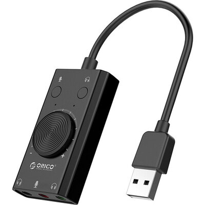 Orico външна звукова карта USB Sound card - 2 headphones, mic, volume - SC2-BK