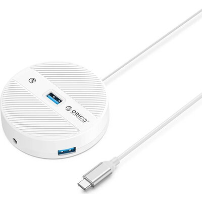 Orico хъб HUB USB3.1 Type-C 4 port - 4 x USB3.0 White, Audio/Mic x 1 - YS4-C3-03-WH-BP