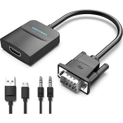 Vention адаптер Adapter VGA to HDMI with sound - Active converter with AUX-in and Micro USB power - ACNBB