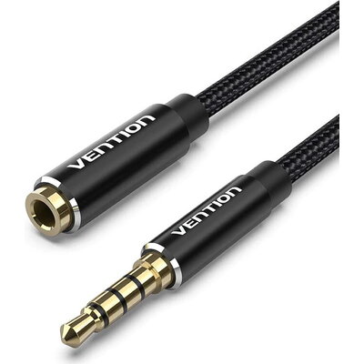 Vention Аудио Кабел Cotton Braided TRRS 3.5mm Male to 3.5mm F - 1m - Gold plated, Aluminum alloy - BHCBF