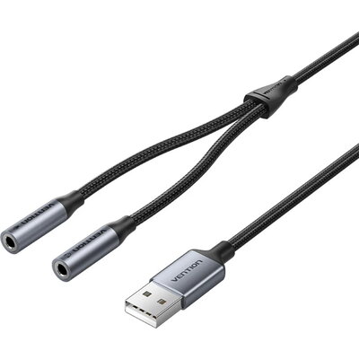 Vention външна звукова карта USB Sound card 2-Port 0.25M Gray - CVHHC Vention външна звукова карта USB Sound card 2-Port 0.25M Gray - CVHHC