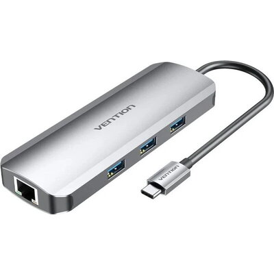 Vention докинг станция Docking Station Type-C - TOLHB - HDMI x 1, USB3.0 x 3, USB-C PD100W x 1, LAN x 1 (1Gbps), SD/TF, Audio Vention докинг станция Docking Station Type-C - TOLHB - HDMI x 1, USB3.0 x 3, USB-C PD100W x 1, LAN x 1 (1Gbps), SD/TF, Audio