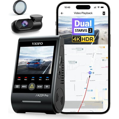 VIOFO Видеорегистратор Dash Cam A229 Pro 2 Channel - 4K, HDR, Dual Sony STARVIS 2, GPS, Bluetooth