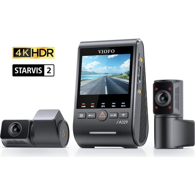 VIOFO Видеорегистратор Dash Cam A329S 3 Channel - 4K, HDR, Triple Sony STARVIS 2, GPS, Bluetooth, FOV Fisheye Cabin