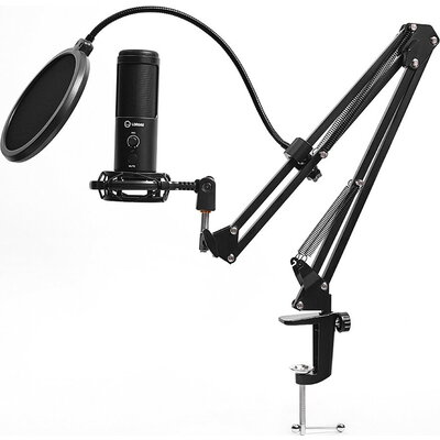LORGAR Gaming Microphones, Black, USB condenser microphone with boom arm stand, pop filter, tripod stand. including 1* microphon