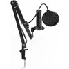 LORGAR Gaming Microphones, Black, USB condenser microphone with boom arm stand, pop filter, tripod stand. including 1* microphon