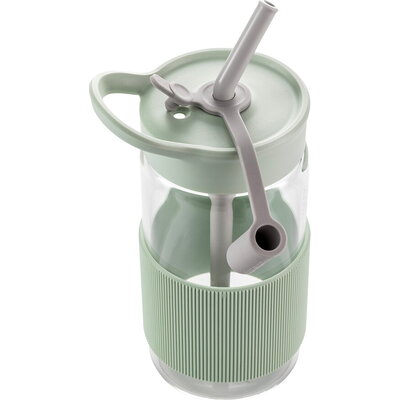 BUYDEEM CD1017 Portable Glass Straw Bottle 500 ml, Cozy Greenish