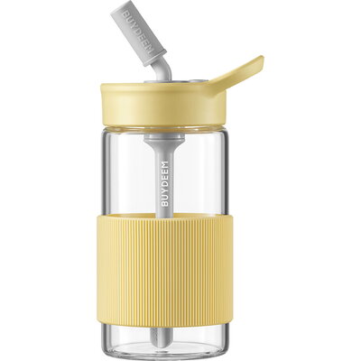 BUYDEEM CD1017 Portable Glass Straw Bottle 500 ml, Mellow Yellow