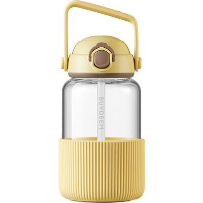 BUYDEEM Pop-Up Straw Glass Bottle, model DG710, color Mellow Yellow BUYDEEM Pop-Up Straw Glass Bottle, model DG710, color Mellow Yellow