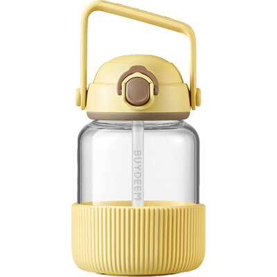 BUYDEEM DG78 Pop-Up Straw Glass Bottle 800 ml, Mellow Yellow