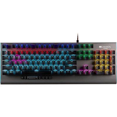 CANYON Wired multimedia gaming keyboard with lighting effect, 20pcs rainbow LED & 19pcs RGB light, Numbers 104keys, EN doubl