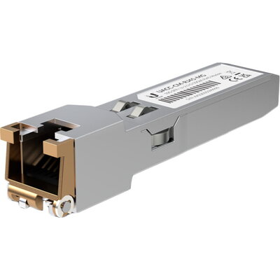 Ubiquiti UACC-CM-RJ45-MG SFP+ to RJ45 adapter, 1/2.5/5/10 GbE is a RJ45 transceiver that can be inserted into an SFP port in ord