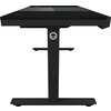 Dual-motor sit/stand adjustable-height gaming desk with built-in PC case, wireless charger, RGB lighting, control panel, and USB