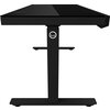 Dual-motor sit/stand adjustable-height gaming desk with wireless charger, RGB lighting, control panel, and USB ports, solid temp