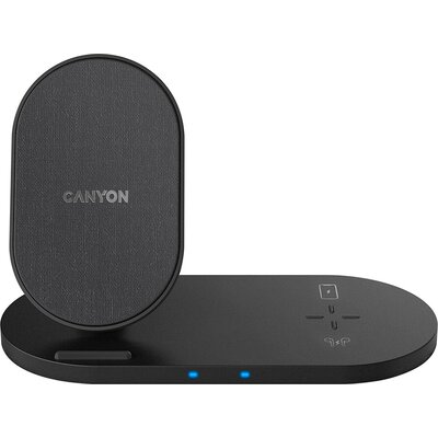 CANYON WS-202 2in1 Wireless charger, Input 5V/3A, 9V/2.67A, Output 10W/7.5W/5W, Type c cable length 1.2m, PC+ABS,with PU part ,1