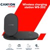 CANYON WS-202 2in1 Wireless charger, Input 5V/3A, 9V/2.67A, Output 10W/7.5W/5W, Type c cable length 1.2m, PC+ABS,with PU part ,1