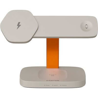 CANYON Wireless Charging Station Hexagon 310 3in1 LightGrey/Orange