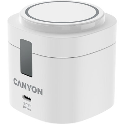 Canyon 4 in 1 Wireless Charging Stand, 30W max, Size: 70x70x70.3mm, weight: 414g, with 65W charger and 1M cable, white