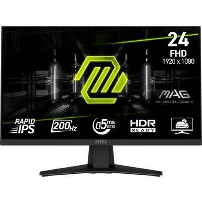 MSI MAG 244F Gaming Monitor, 23.8" 200Hz, FHD (1920x1080) 16:9, Rapid IPS Anti-glare, 0.5ms, 300nits, 1000:1, 178/178, AMD 