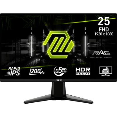 MSI MAG 255F E20, Gaming Monitor, 24.5" 200Hz, FHD (1920x1080) 16:9, Rapid IPS Anti-glare, 0.5ms, 300nits, 1000:1, 178/178,