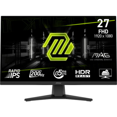 MSI MAG 272F Gaming Monitor, 27" 200Hz, FHD (1920x1080) 16:9, Rapid IPS, 0.5ms, 300nits, 1000:1, 178/178, AMD FreeSync Prem