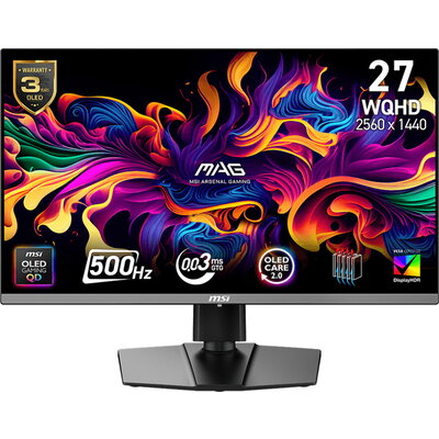 MSI MAG 272QP QD-OLED X50 Gaming Monitor, 26.5" 500Hz, WQHD (2560x1440) 16:9, QD-OLED, 0.03ms, 300nits, 1500000:1, 178/178,