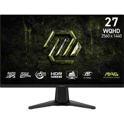 MSI MAG 275QF E20 Gaming Monitor, 27" 200Hz, WQHD (2560x1440) 16:9, Rapid IPS, 0.5ms, 300nits, 1000:1, 178/178, G-SYNC Comp
