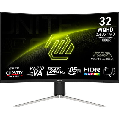 MSI MAG 325CQRXF E2 Gaming Monitor, 31.5" 240Hz, WQHD (2560x1440) 16:9, Rapid VA, 0.5ms, 300nits, 3500:1, 178/178, AMD Free