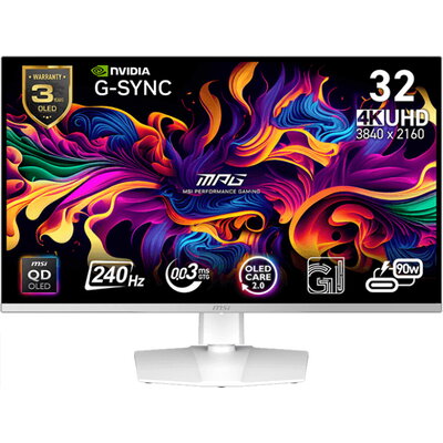 MSI MPG 321URXW QD-OLED Gaming Monitor, 31.5" 240Hz, UHD (3840x2160) 16:9, QD-OLED, 0.03ms, 250nits, 1500000:1, 178/178, G-