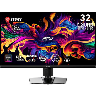 MSI MPG 322UR QD-OLED X24 Gaming Monitor, 31.5" 240Hz, UHD (3840x2160) 16:9, Anti-Reflection, 0.03ms, 300nits, 1500000:1, 1