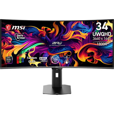 MSI MPG 341CQR QD-OLED X36 Gaming Monitor, 34" 360Hz, UWQHD (3440x1440) 21:9, Tandem QD-OLED, 1800R, 0.03ms, 300nits, 15000