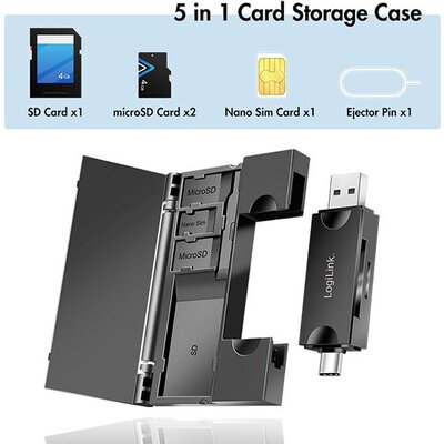 Logilink Cardreader USB3A/C,SD/MicroSD,Case