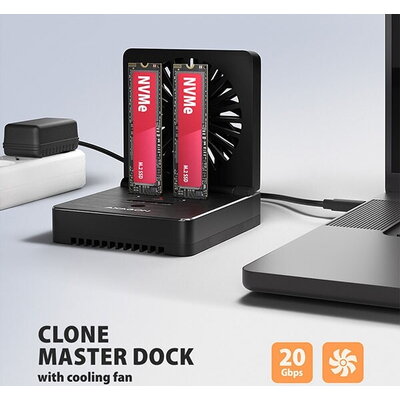 AXAGON ADSA-M2C22 - USB-C 20Gbps docking station for 2x M.2 NVMe / SATA SSD