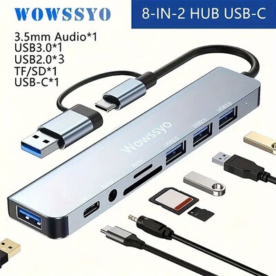 Wowssyo USB-C/A Multiport, 5Gbps, 8-port, Alum. 582066