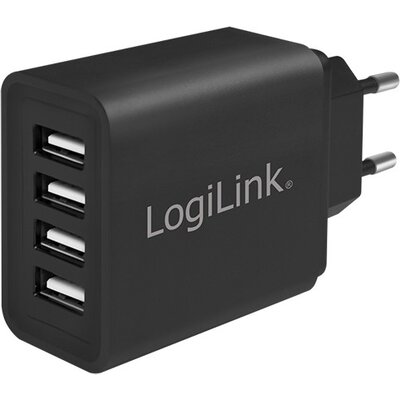 USB Charger 4x, 4.8A, black, Logilink PA0211