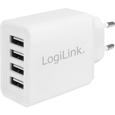 USB Charger 4x, 4.8A, white, Logilink PA0211W