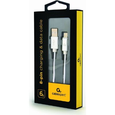 Кабел GEMBIRD Cotton braided Type-C USB cable with metal connectors, 1.8 m, silver color, blister